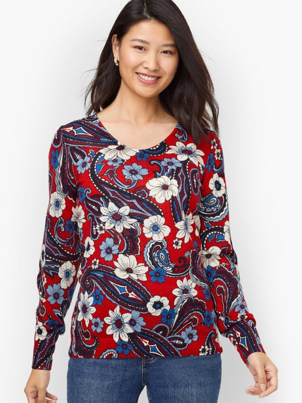 NWT New Talbots Merino Wool Puff Sleeve Sweater In Paisley Bloom Size 3X